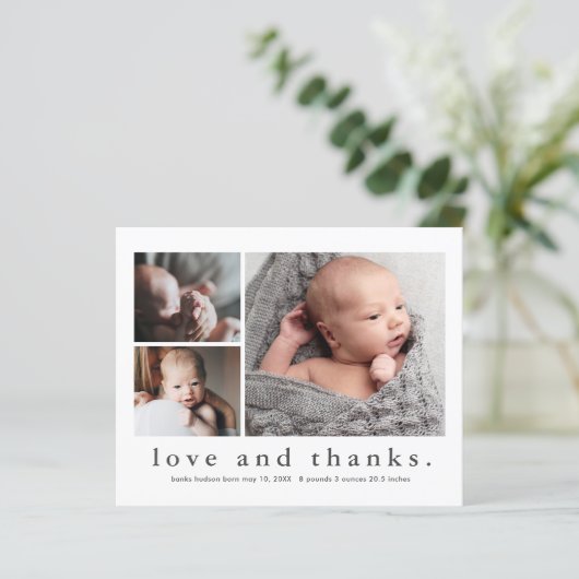 愛と予算感謝してい写真ベビーサンキューカード (スタンド正面)