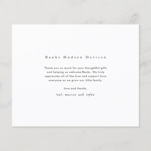 愛と予算感謝してい写真ベビーサンキューカード (裏面)