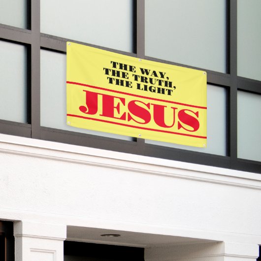 愛と信仰のメッセージを広める 横断幕 (ビルの外側)