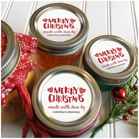 愛と優しさで作られたクリスマスハート ラウンドシール