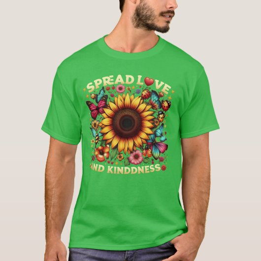 愛と優しさを広げるひまわりのデザイン ファミリー Tシャツ (正面)