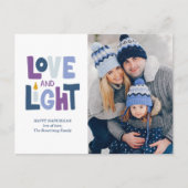 「愛と光」ハッピーハヌカー写真ホリデーカード シーズンポストカード (正面)