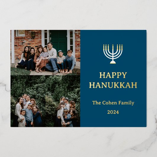 愛と光 |ハヌカー家の写真コラージュ 箔シーズンカード (正面)