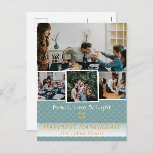 愛と光 |ハヌカー家族の写真コラージュ シーズンポストカード (正面/裏面)