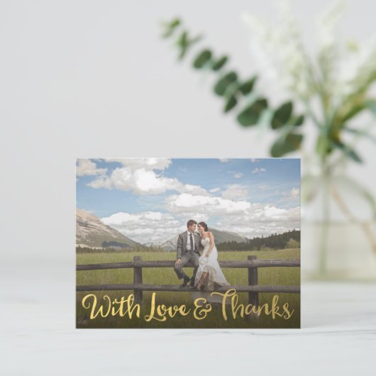 愛と写真のハガキ感謝していー付き金ゴールド ポストカード (スタンド正面)