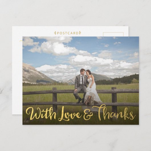 愛と写真のハガキ感謝していー付き金ゴールド ポストカード (正面/裏面)
