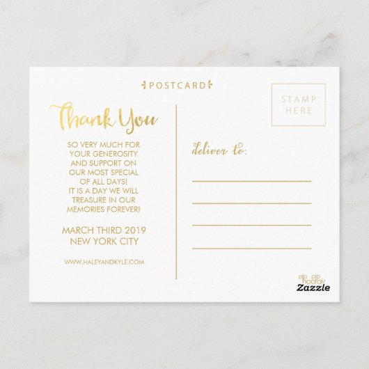 愛と写真のハガキ感謝していー付き金ゴールド ポストカード (裏面)