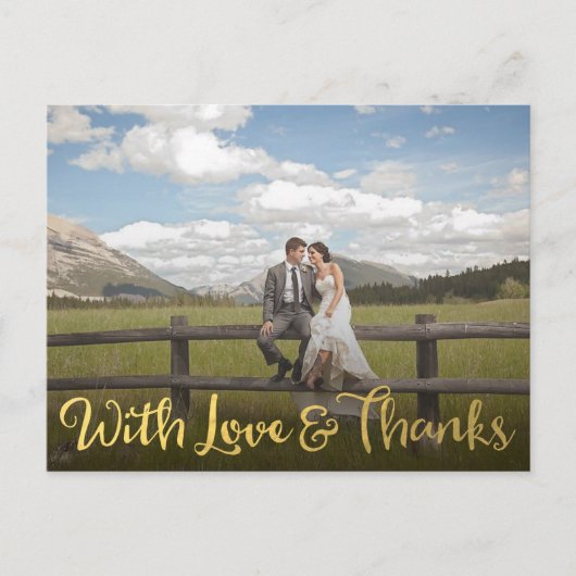 愛と写真のハガキ感謝していー付き金ゴールド ポストカード (正面)