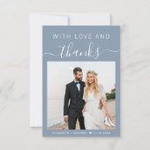 愛と写真感謝していのダスティ結婚ブルー サンキューカード (正面)