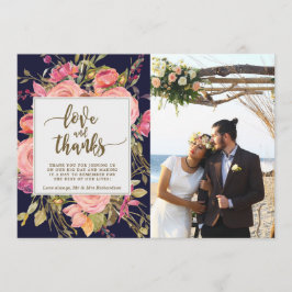 愛と写真感謝していカードbohoフローラ海軍 サンキューカード