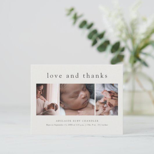愛と写真感謝していコラージュ新生児ありがとう ポストカード (スタンド正面)