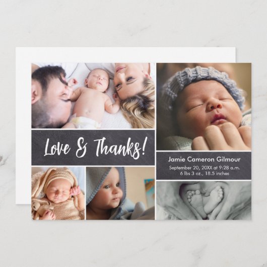 愛と写真感謝していコラージュ赤ちゃんシャワー サンキューカード (正面/裏面)