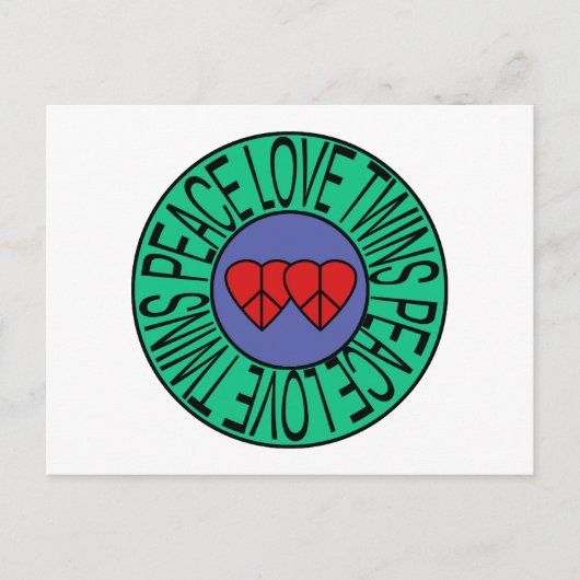 愛と双子の平和 – 円 ポストカード (正面)