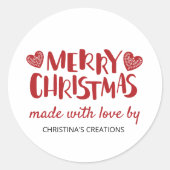 愛と喜びのクリスマスハート 手作りの愛情 ラウンドシール (正面)
