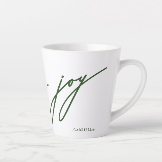 愛と喜びのスクリプト緑の名前クリスマスホリデー カフェラテマグ (右)