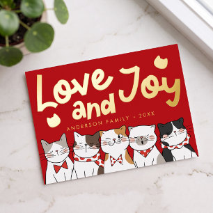 愛と喜びのモダンでおかしいかわいい猫のクリスマスソング 箔シーズンポストカード