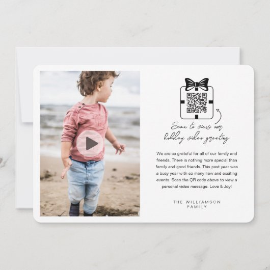 愛と喜びのモダンミニマルQRコードビデオメッセージ シーズンカード (裏面)