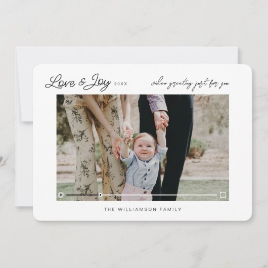 愛と喜びのモダンミニマルQRコードビデオメッセージ シーズンカード (正面)