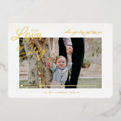 愛と喜びのモダンミニマルQRコードビデオメッセージ 箔シーズンカード (正面)