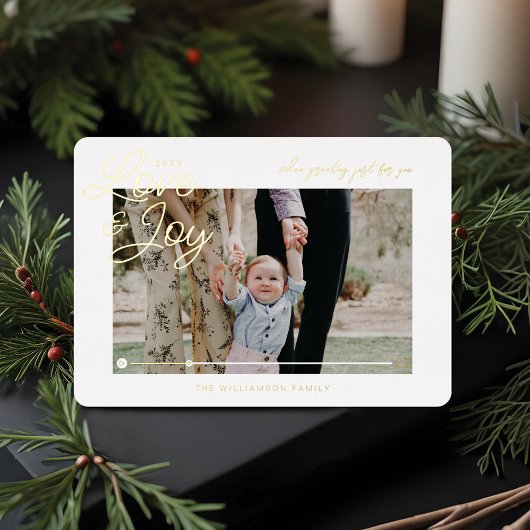愛と喜びのモダンミニマルQRコードビデオメッセージ 箔シーズンカード