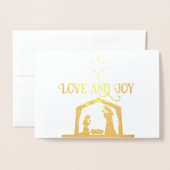 愛と喜びの出生とスターエレガントクリスマス 箔カード (封筒付き正面)