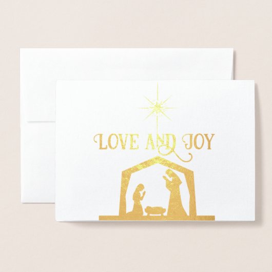 愛と喜びの出生とスターエレガントクリスマス 箔カード (封筒付き正面)