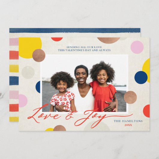 愛と喜びの家族の写真バレンタインデー シーズンカード (正面/裏面)