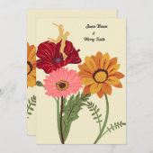 愛と喜びの花結婚カップル 招待状 (正面/裏面)