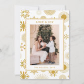 愛と喜びクリスマスフォトモダン金ゴールド雪 シーズンカード (正面)