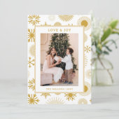 愛と喜びクリスマスフォトモダン金ゴールド雪 シーズンカード (スタンド正面)