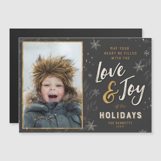 愛と喜びホイル磁気フェイクホリデーフォトカード (正面/裏面)