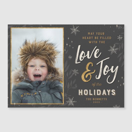 愛と喜びホイル磁気フェイクホリデーフォトカード (正面)