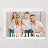 愛と喜びモダンのシンプルクリスマス家族の写真 シーズンカード (正面)