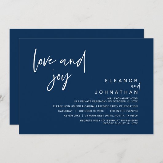 愛と喜び結婚の駆け落ちパーティの招待状 招待状 (正面/裏面)