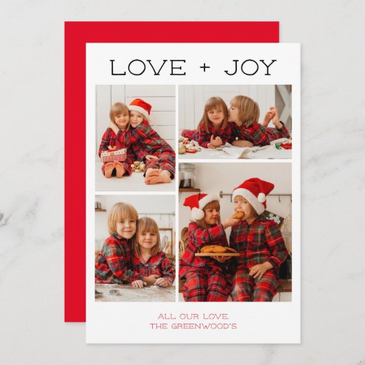 愛と喜び4フォトクリスマスカード シーズンカード (正面/裏面)