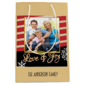 愛と喜び、フォトクリスマパーソナライズされたス ミディアムペーパーバッグ (正面)