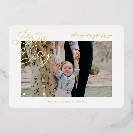 愛と喜びQRコーモダンドミニマルビデオメッセージ 箔シーズンカード (正面)