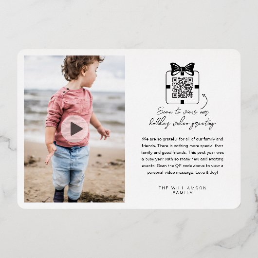愛と喜びQRコーモダンドミニマルビデオメッセージ 箔シーズンカード (裏面)