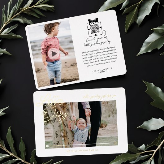 愛と喜びQRコーモダンドミニマルビデオメッセージ 箔シーズンカード