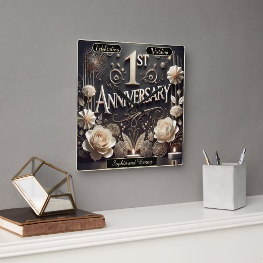 愛と団結の一周年記念お祝い スクエア壁時計 (オフィス)