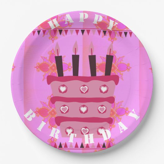 愛と多くのハッピーバースデー ペーパープレート (正面)