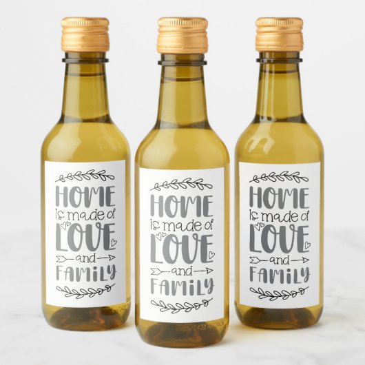 愛と家族でつくられた家かわいい愛の花現状 ワインラベル (ボトル)