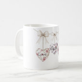 愛と希望と喜びの花束モチーフのハート型リボン コーヒーマグカップ (正面左)
