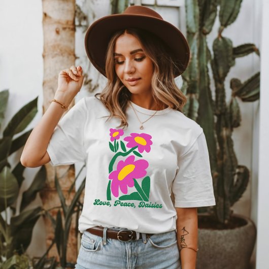愛と平和とデイジーの花 Tシャツ