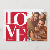 愛と平和と喜びのクリスマス 赤い家族の写真 シーズンカード (正面)