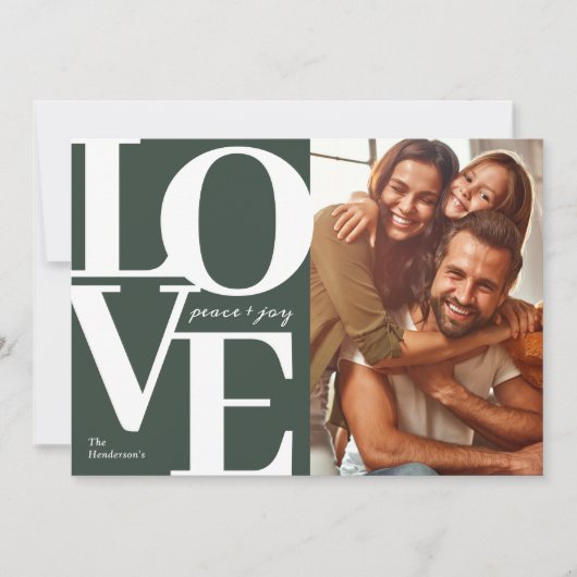愛と平和と喜びクリスマスグリーンファミリーフォト シーズンカード (正面)