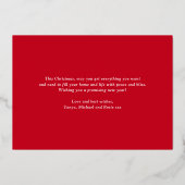 愛と平和と喜びクリスマス赤の家族の写真 箔シーズンカード (裏面)