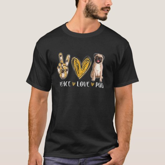 愛と平和のパグの可愛い犬 Tシャツ (正面)