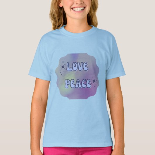 愛と平和の淡い色の子供用Tシャツ Tシャツ (正面)