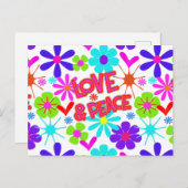 愛と平和ヒッピーのフラワーパワー ポストカード (正面/裏面)